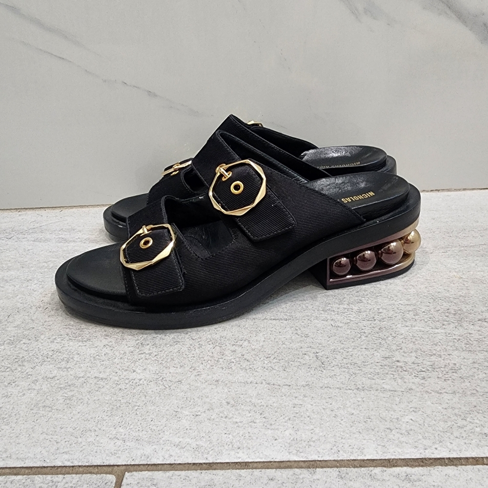 Nicholas Kirkwood Black Gold Pearl Metal Sandals